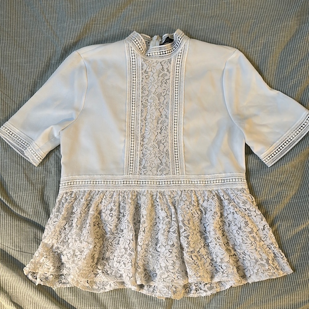 Zara lace high collar peplum style top - Picture 1 of 2
